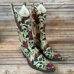 Nomad Womens Skulls and Roses Pointed Toe Cowgirl Rain Boots 8